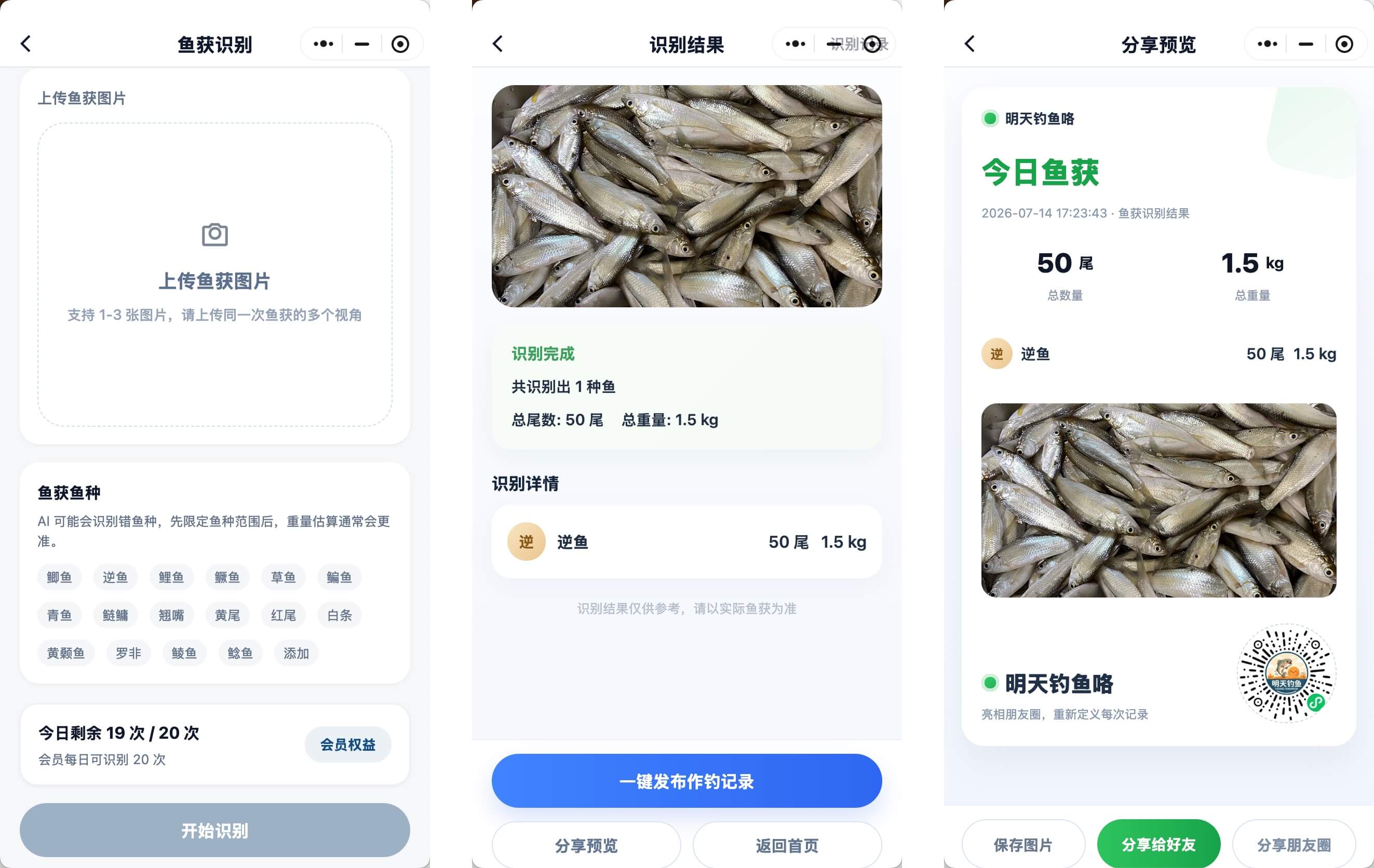 AI鱼获识别鱼种数量和重量